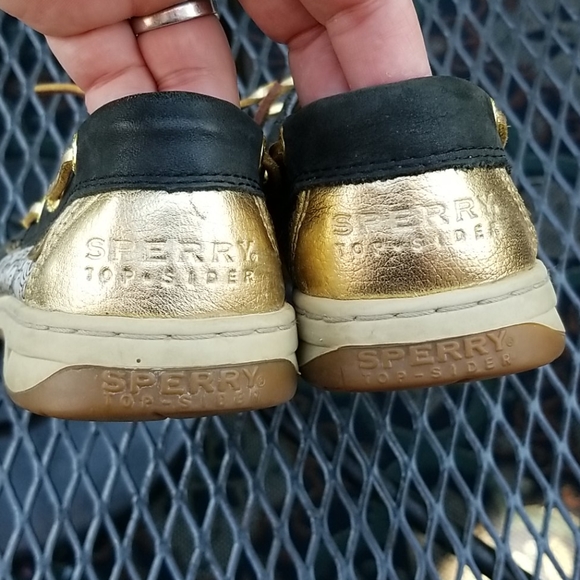 VGUC Sperry Boat Shoes Gold Metallic Sz 7.5 - Picture 3 of 6